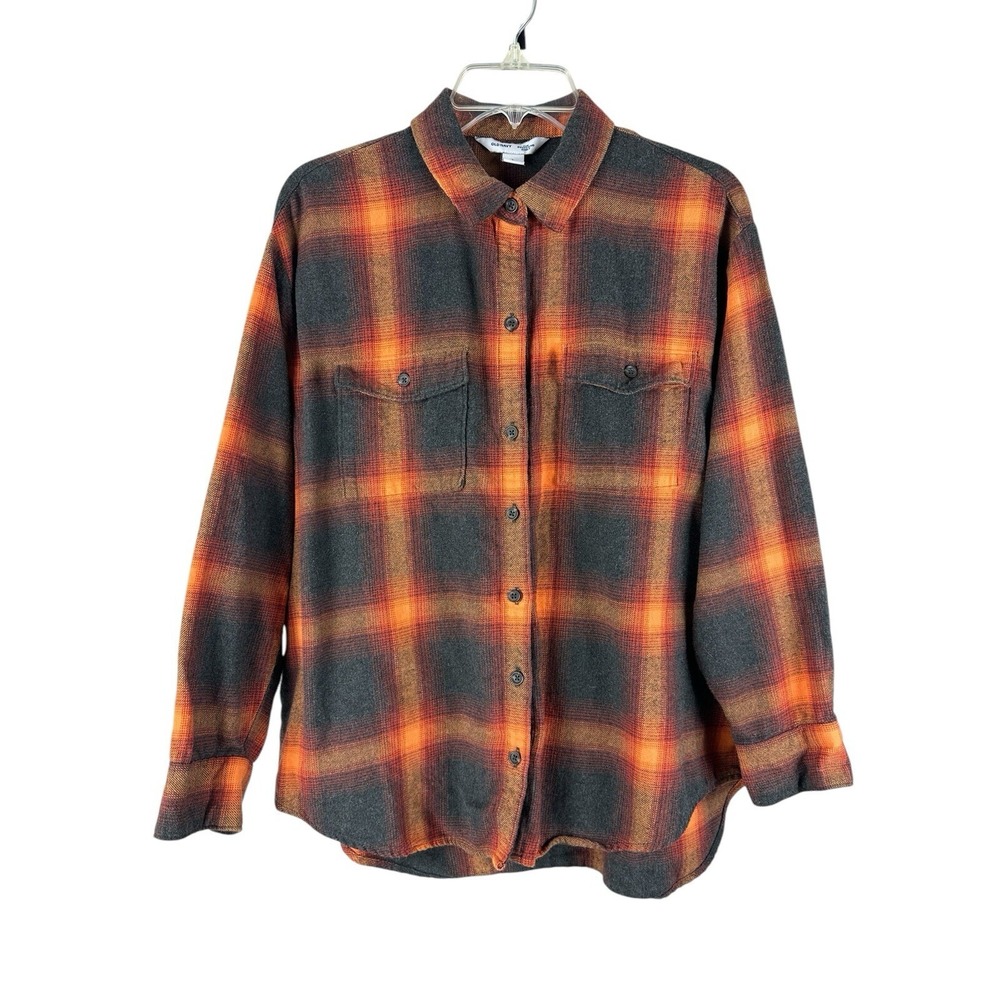 Old Navy Evermore Taylor Swift Sz L Flannel Boyfriend Shirt Orange Plaid Womens